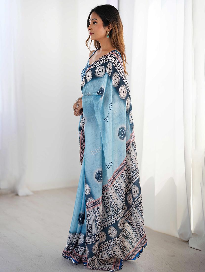 women printed casual wear saree with blouse - 22047962 - Standard Image - 1