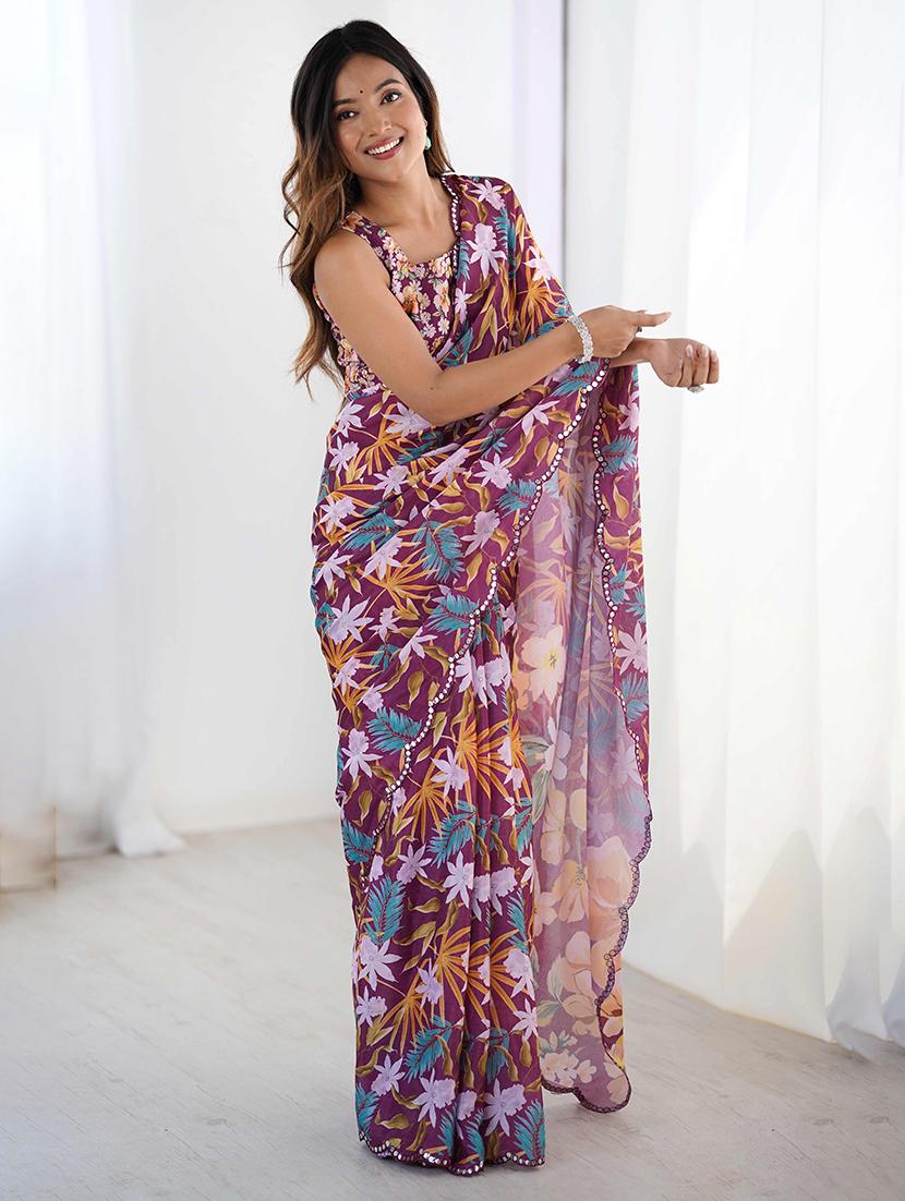 women printed casual wear saree with blouse - 22047963 -  Standard Image - 1