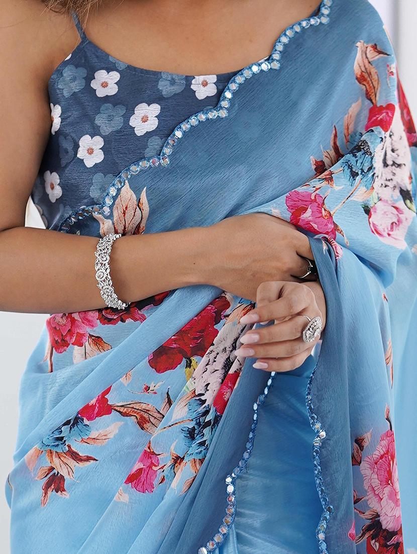women printed casual wear saree with blouse - 22047967 - Standard Image - 4