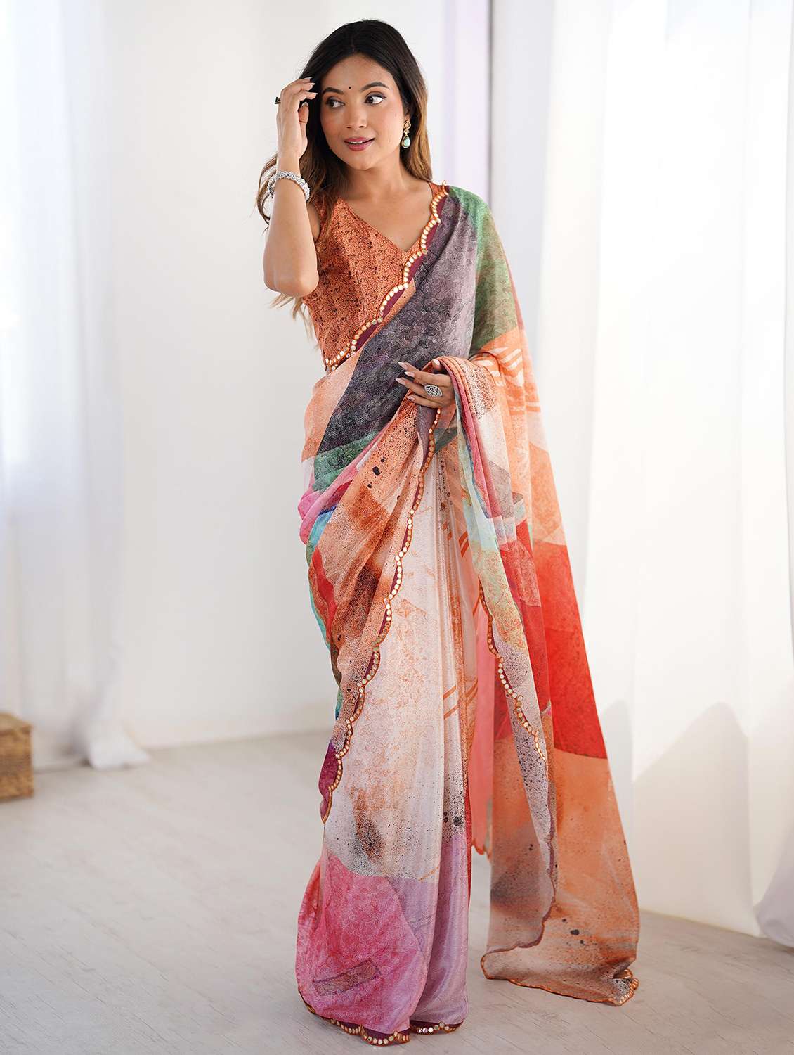 women printed casual wear saree with blouse