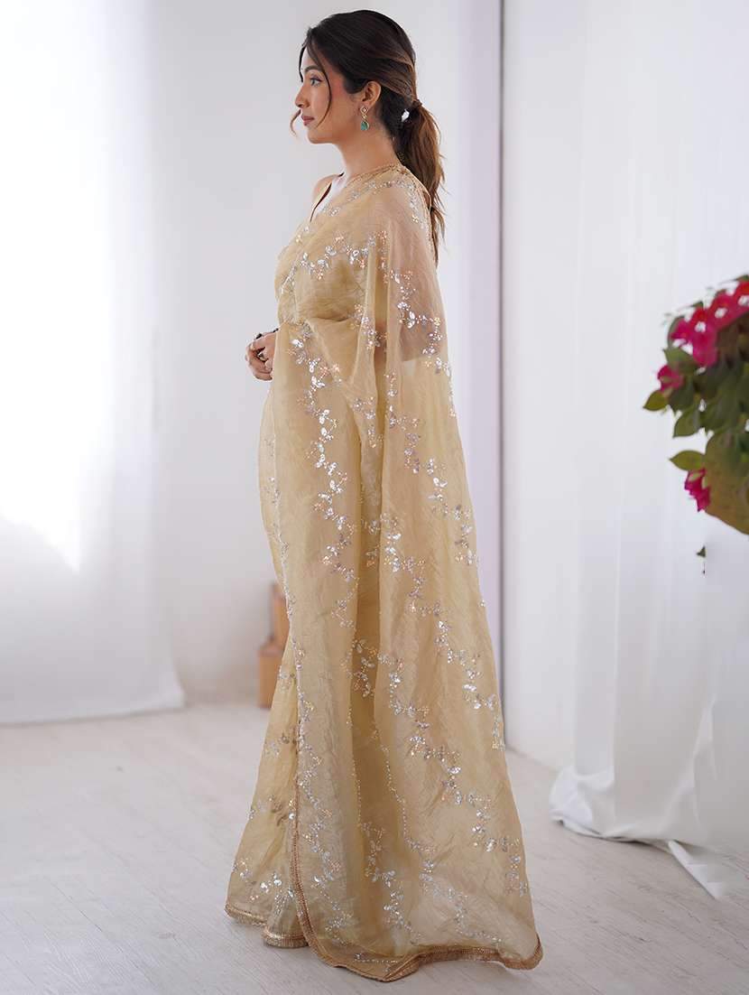 women beige embellished saree with blouse - 22047992 -  Standard Image - 1