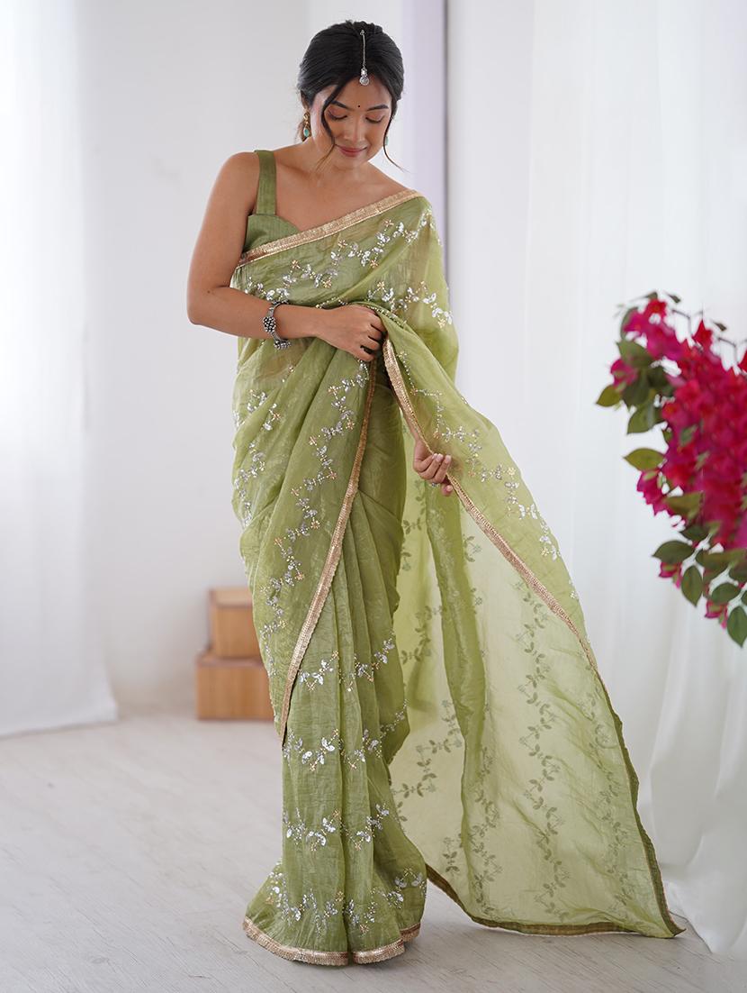 women solid with work embellished saree with blouse - 22047994 - Standard Image - 1