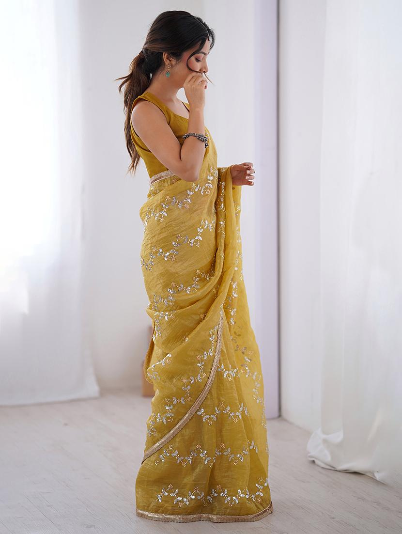 women solid with work embellished saree with blouse - 22047995 - Standard Image - 1