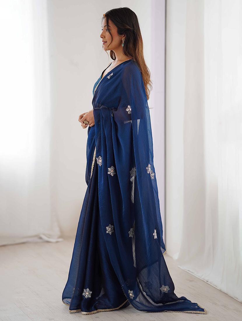 women solid with work embellished saree with blouse - 22047997 - Standard Image - 1