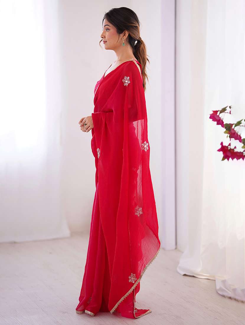 women solid with work embellished saree with blouse - 22048000 -  Standard Image - 1