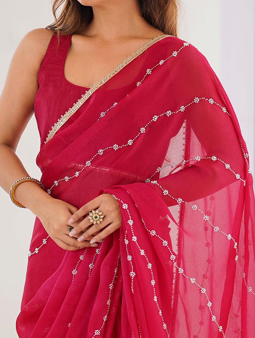 women solid with work embellished saree with blouse - 22048002 - Standard Image - 4