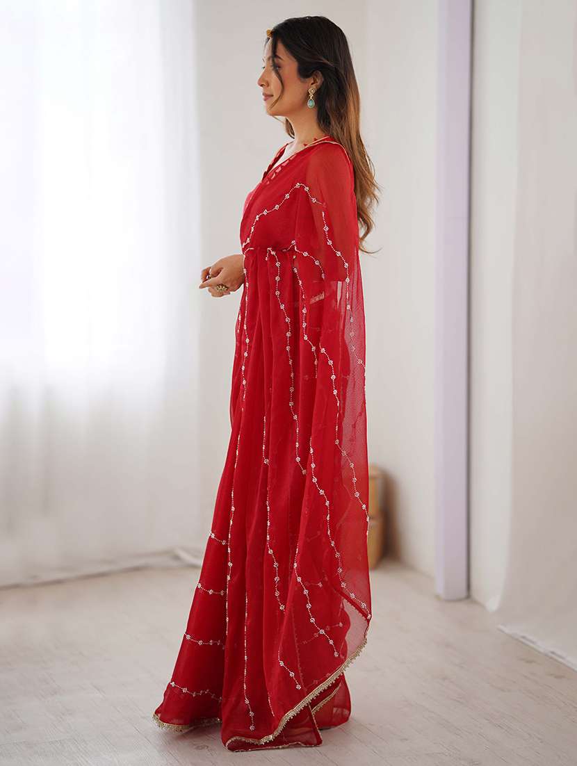 women solid with work embellished saree with blouse - 22048005 -  Standard Image - 1