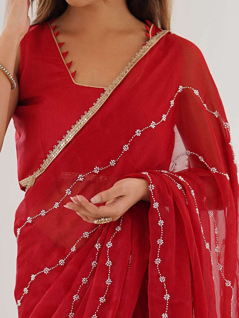 women solid with work embellished saree with blouse - 22048005 -  Standard Image - 4