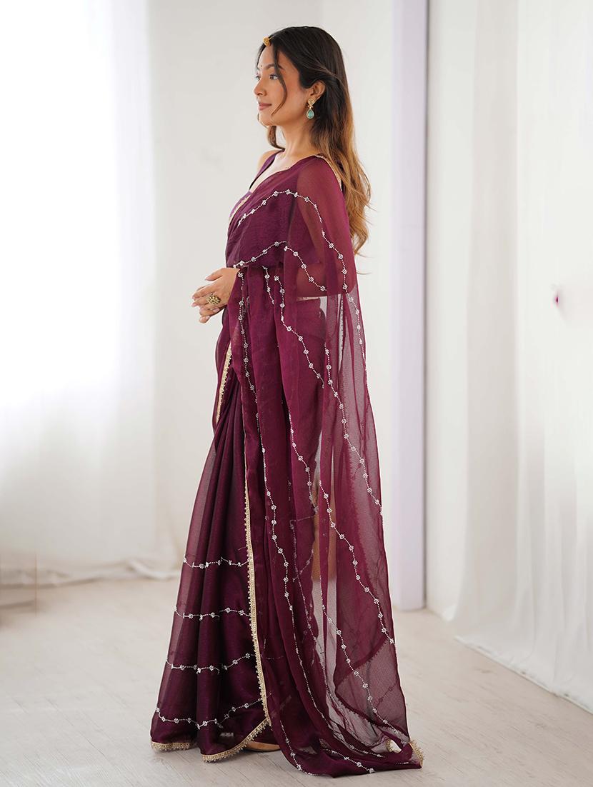 women solid with work embellished saree with blouse - 22048006 - Standard Image - 1