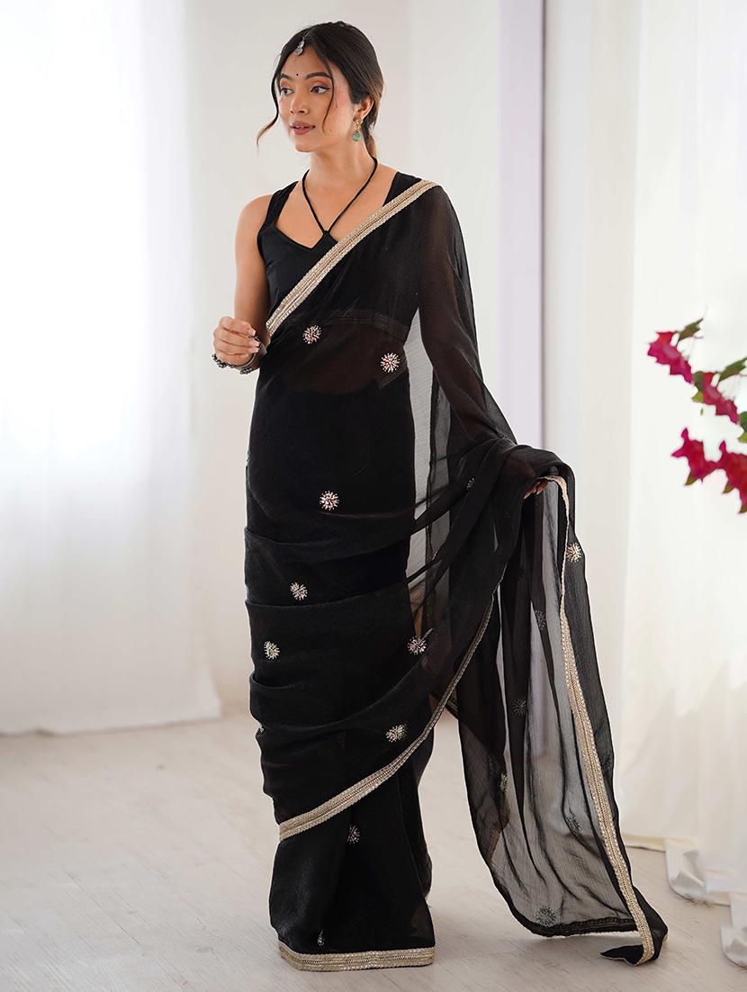 women solid with work embellished saree with blouse - 22048008 - Standard Image - 1