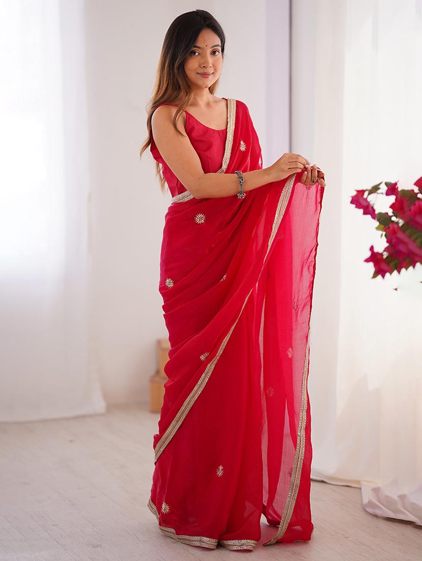 women solid with work embellished saree with blouse - 22048010 - Standard Image - 1