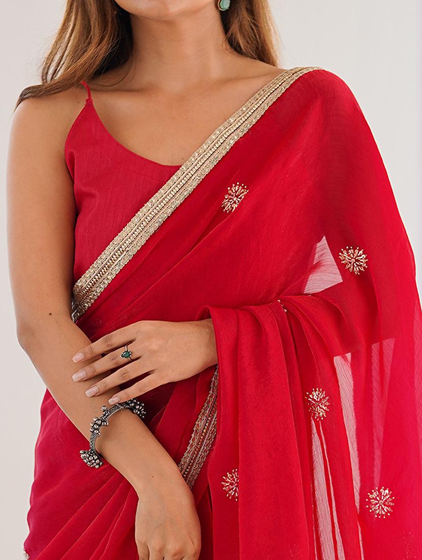 women solid with work embellished saree with blouse - 22048010 - Standard Image - 4