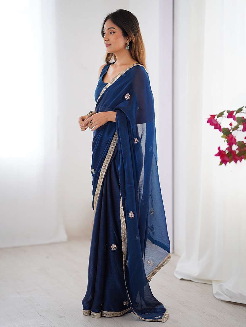 Women Solid With Work Embellished Saree With Blouse - 22048011 -  Standard Image - 1