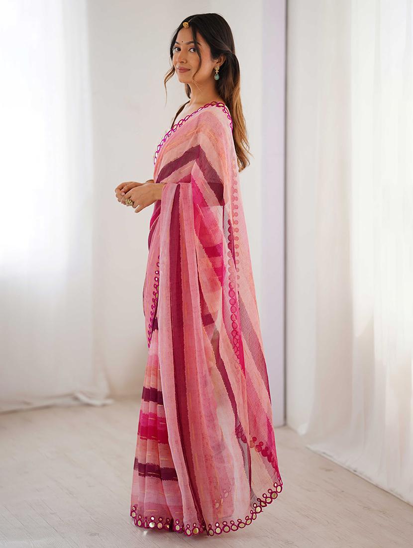 women striped printed saree with blouse - 22048013 - Standard Image - 1