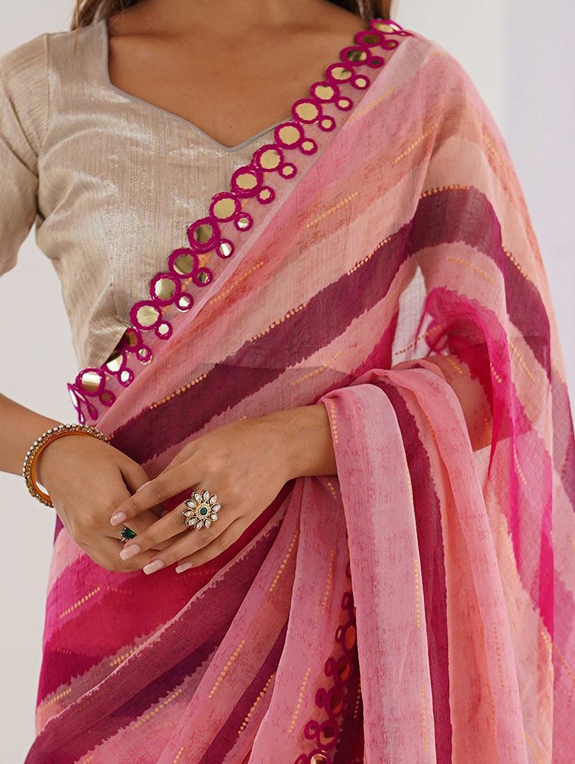 women striped printed saree with blouse - 22048013 - Standard Image - 4