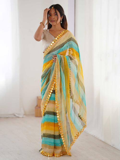 women striped printed saree with blouse - 22048015 - Standard Image - 0