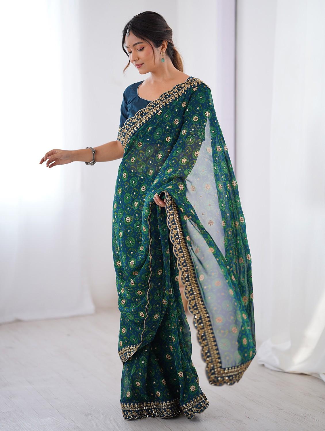 women bandhani printed bordered saree with blouse - 22048016 - Standard Image - 1