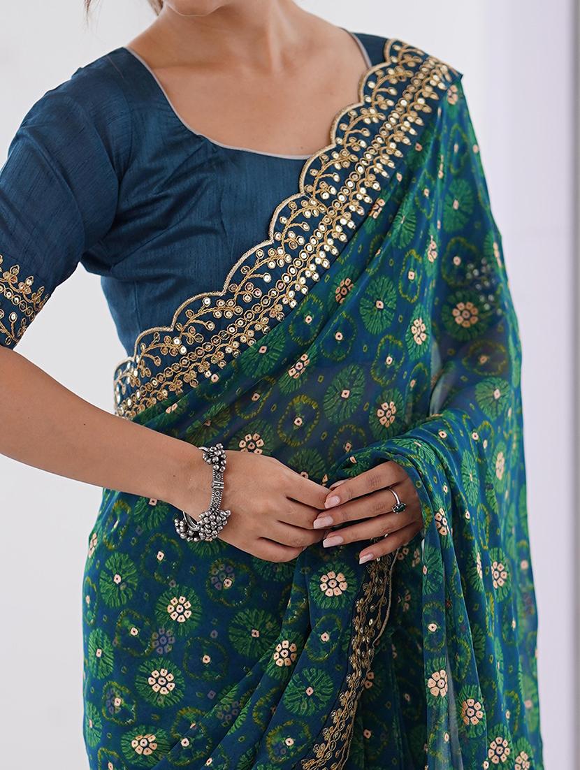 women bandhani printed bordered saree with blouse - 22048016 - Standard Image - 4