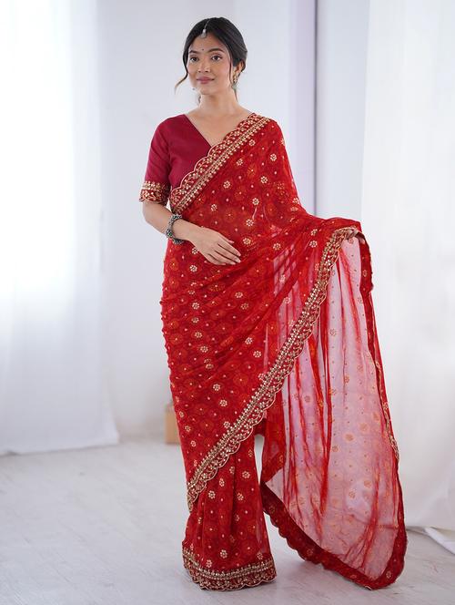 women bandhani printed bordered saree with blouse - 22048017 - Standard Image - 0