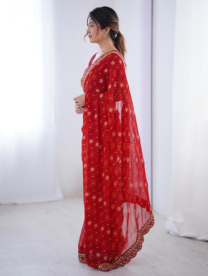 women bandhani printed bordered saree with blouse - 22048017 - Standard Image - 1