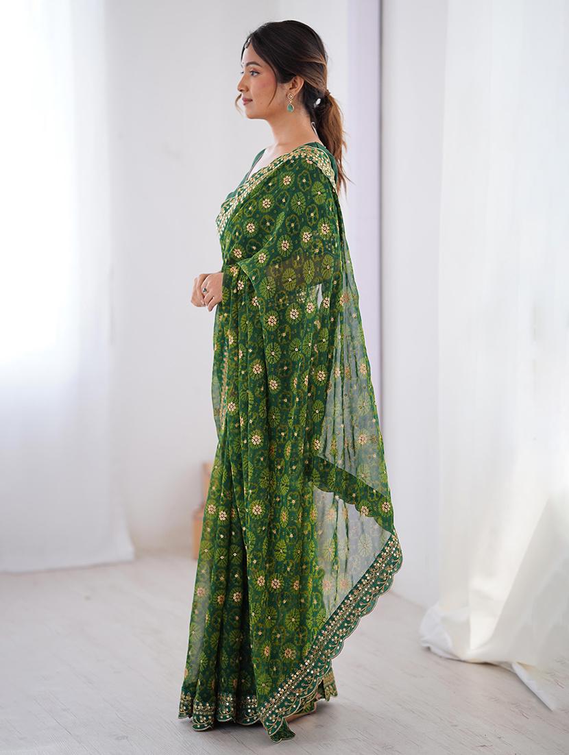 women bandhani printed bordered saree with blouse - 22048018 - Standard Image - 1