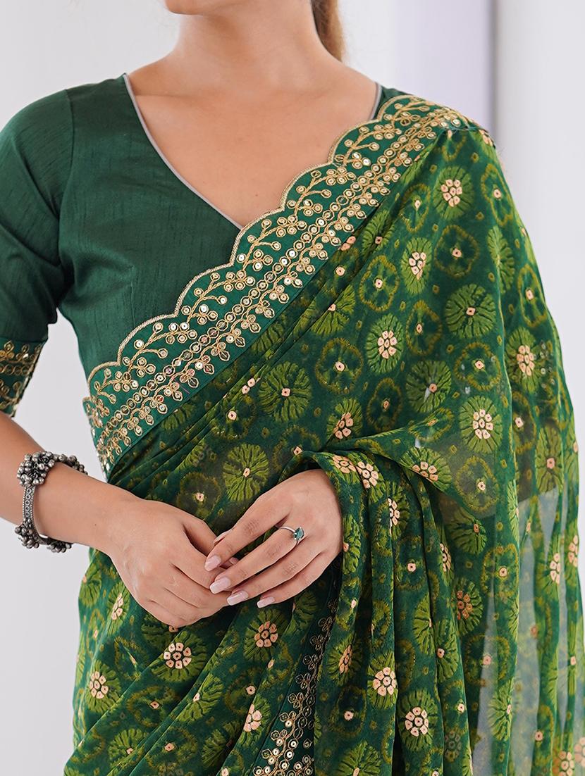 women bandhani printed bordered saree with blouse - 22048018 - Standard Image - 4