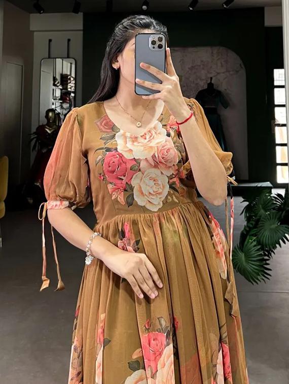 women floral print puff sleeve tiered dress - 22048027 - Standard Image - 4