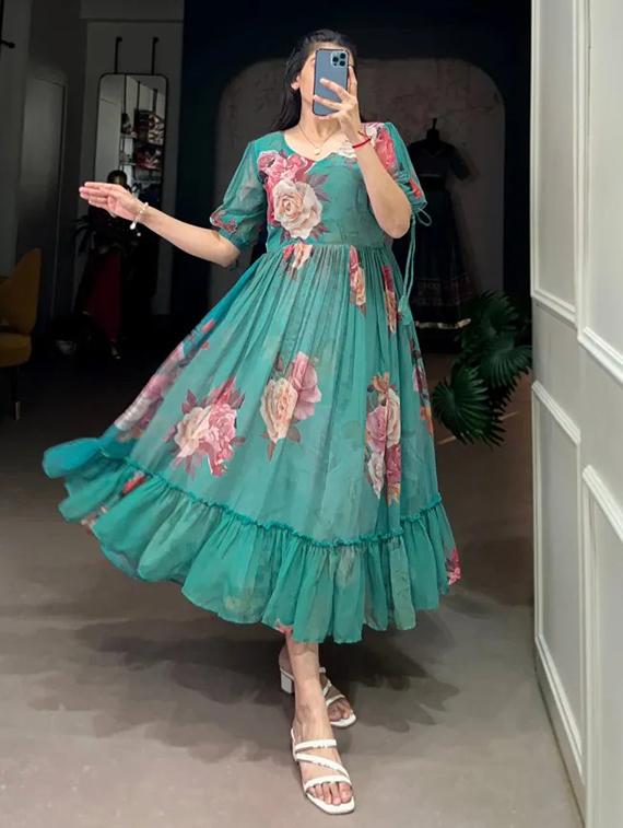 women floral print puff sleeve tiered dress - 22048029 - Standard Image - 1