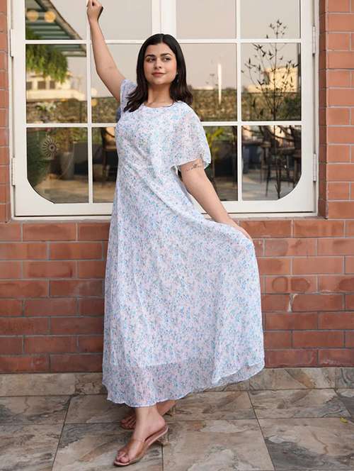 women floral print flared sleeve fit & flare dress - 22048030 - Standard Image - 0