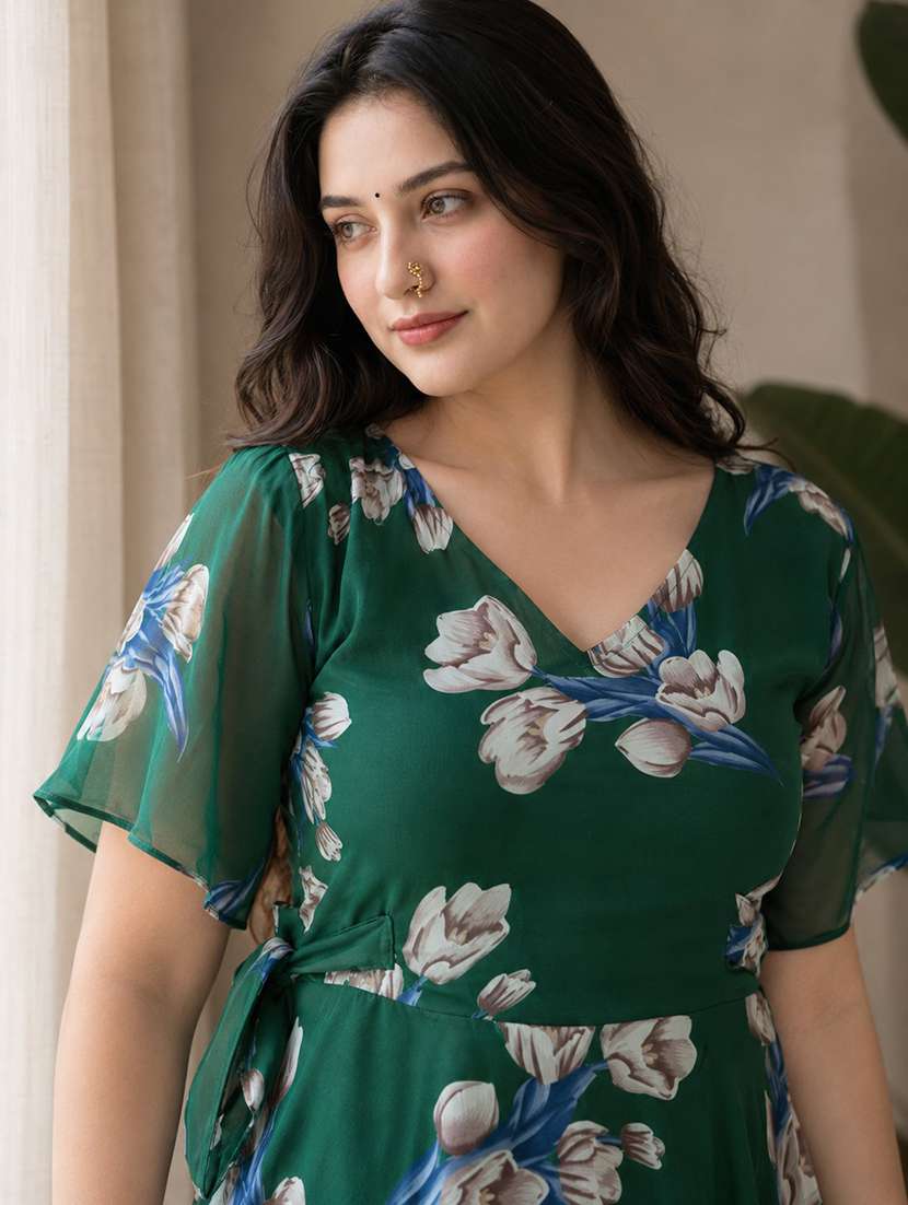women floral print bell sleeve fit & flare dress - 22048031 -  Standard Image - 1
