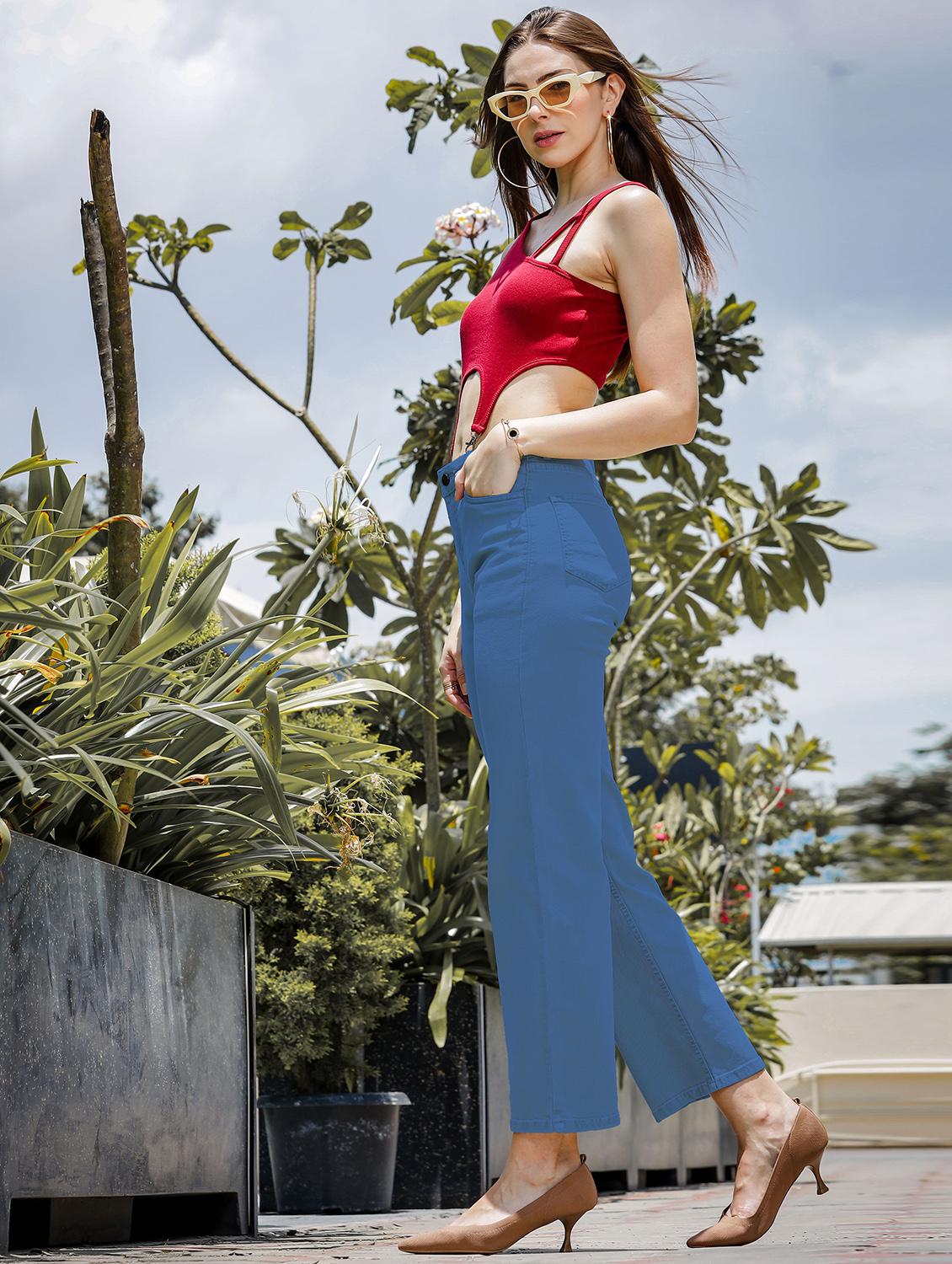women solid high rise staright fit jeans - 22048043 - Standard Image - 4