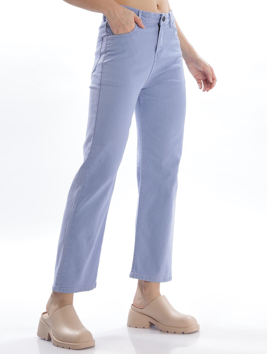 women solid high rise staright fit jeans - 22048047 - Standard Image - 1