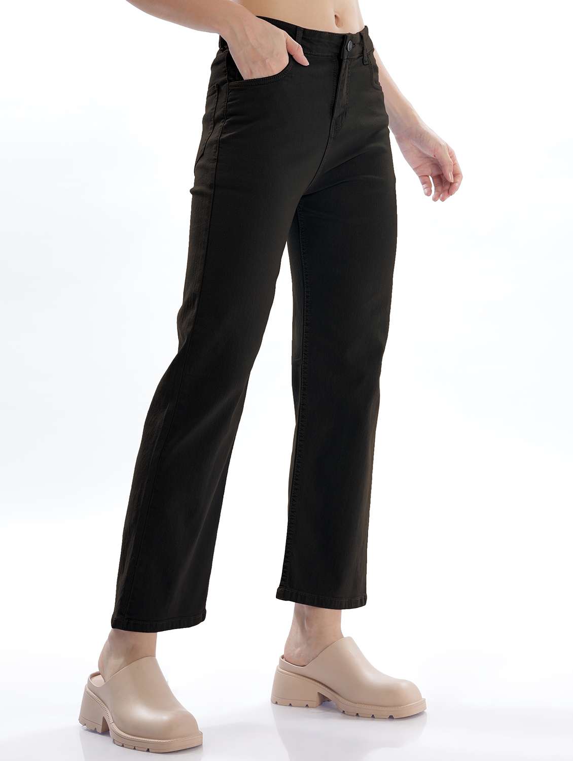 women solid high rise staright fit jeans   - 22048049 -  Standard Image - 1