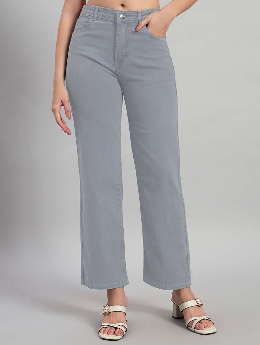 women solid high rise staright fit jeans  