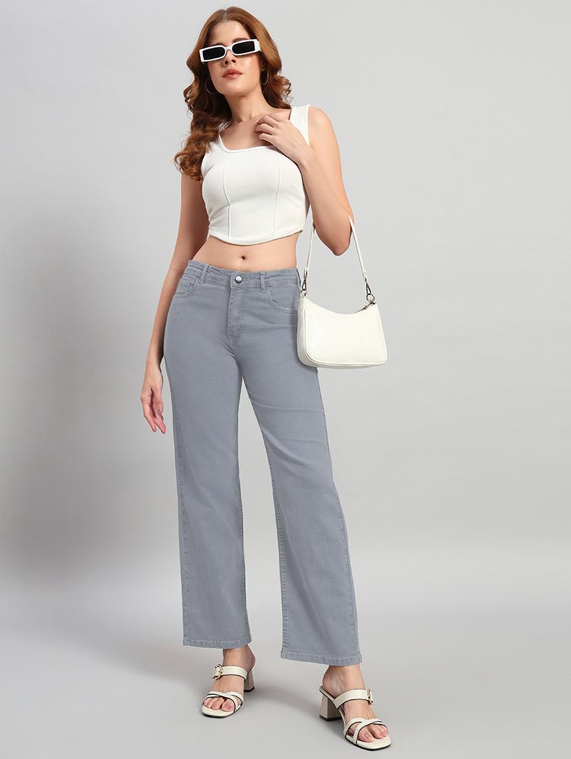 women solid high rise staright fit jeans - 22048051 - Standard Image - 4