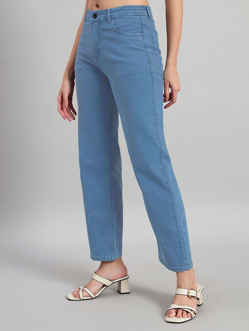 women solid high rise staright fit jeans - 22048053 - Standard Image - 1