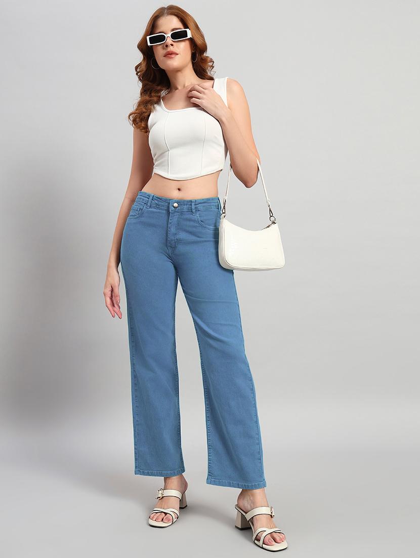 women solid high rise staright fit jeans - 22048053 - Standard Image - 4