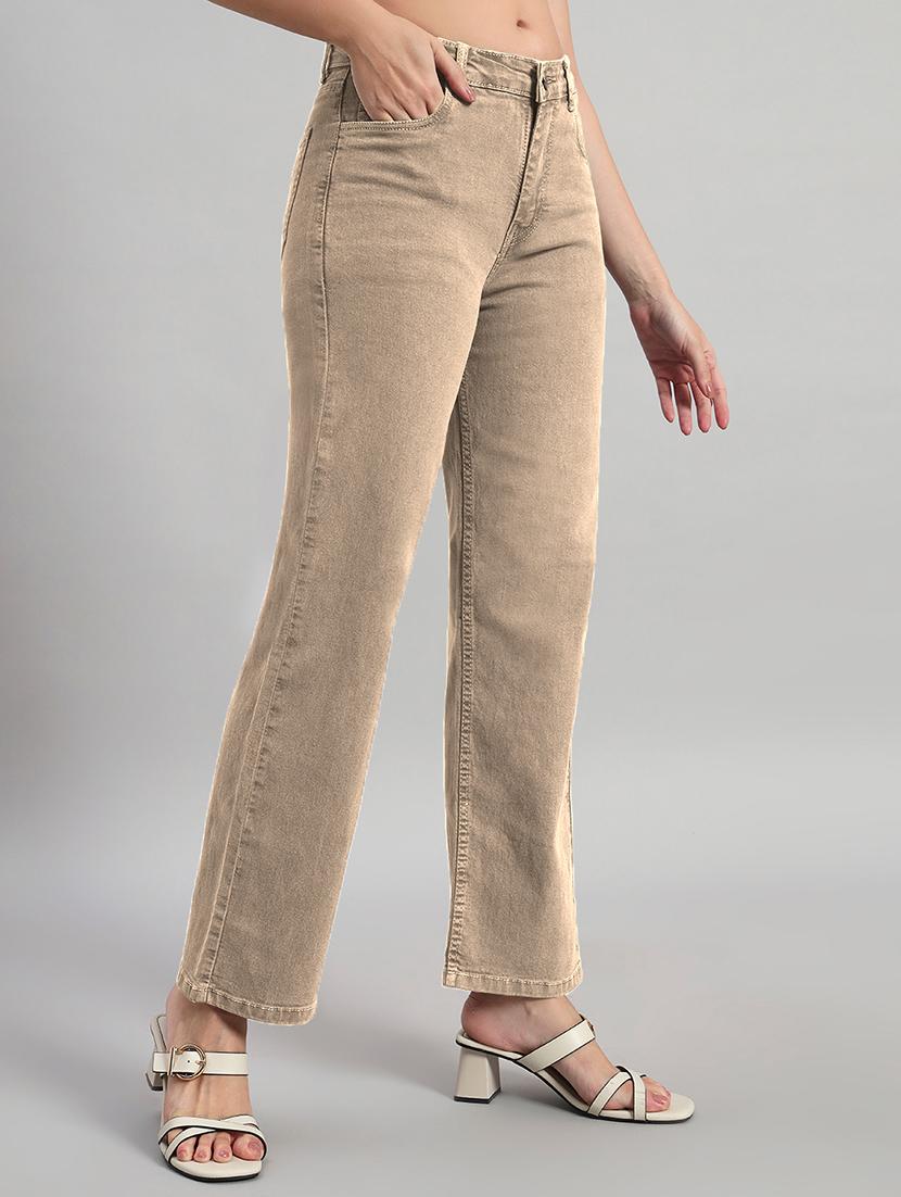 women solid high rise staright fit jeans - 22048055 - Standard Image - 1