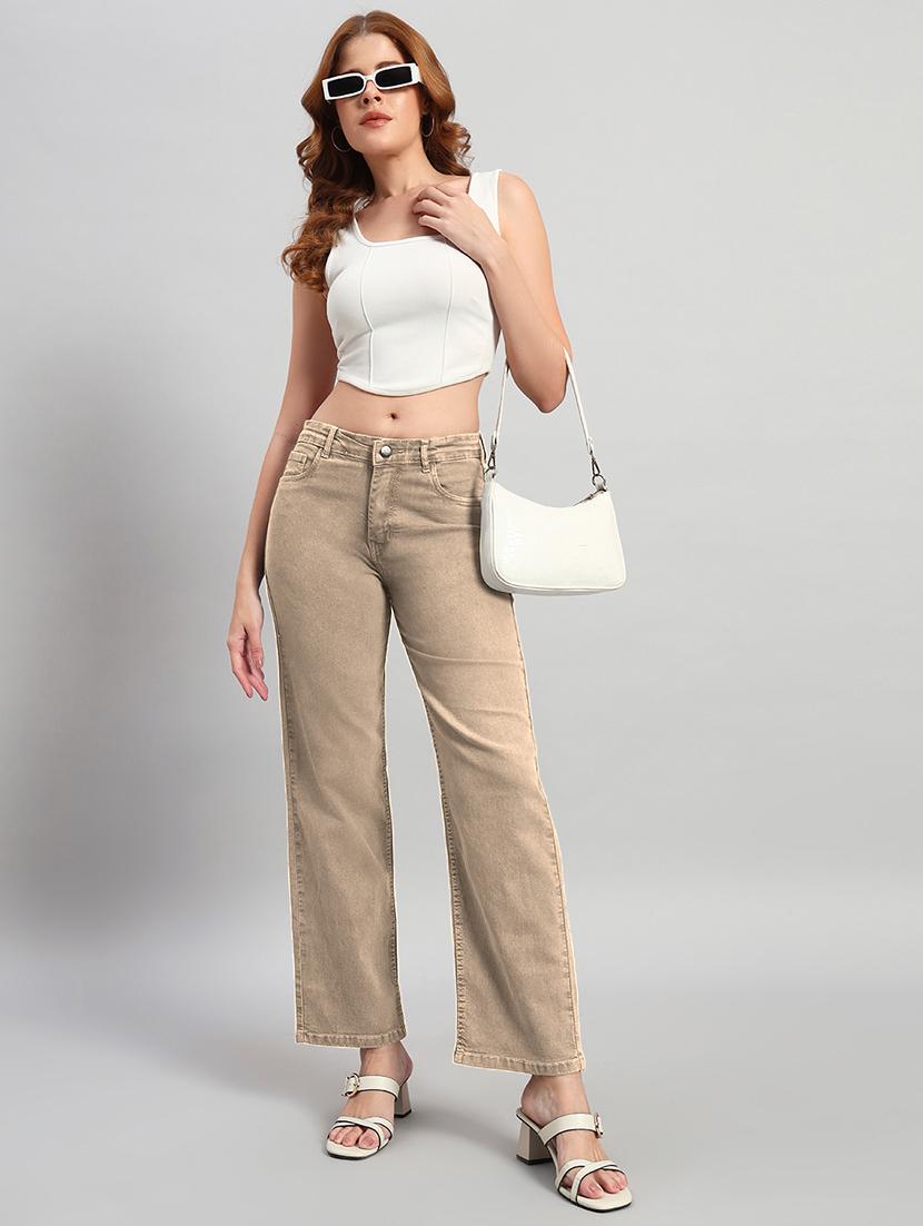 women solid high rise staright fit jeans - 22048055 - Standard Image - 4