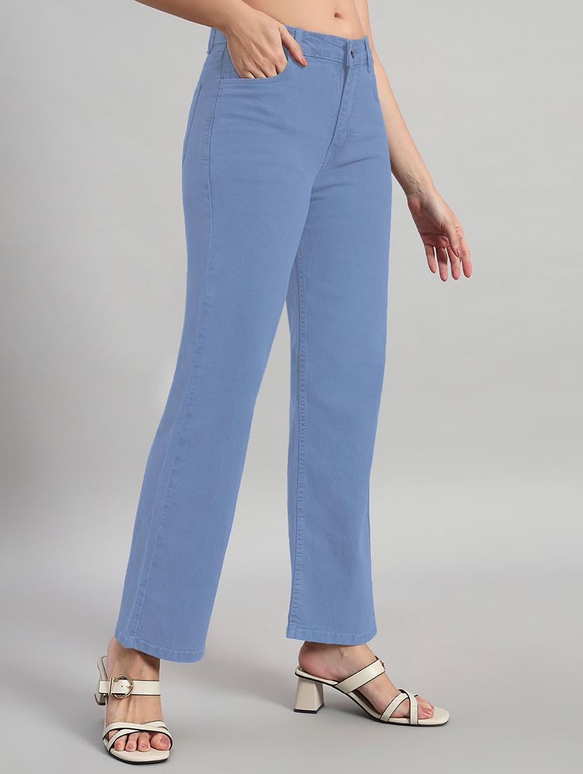 women solid high rise staright fit jeans - 22048057 - Standard Image - 1