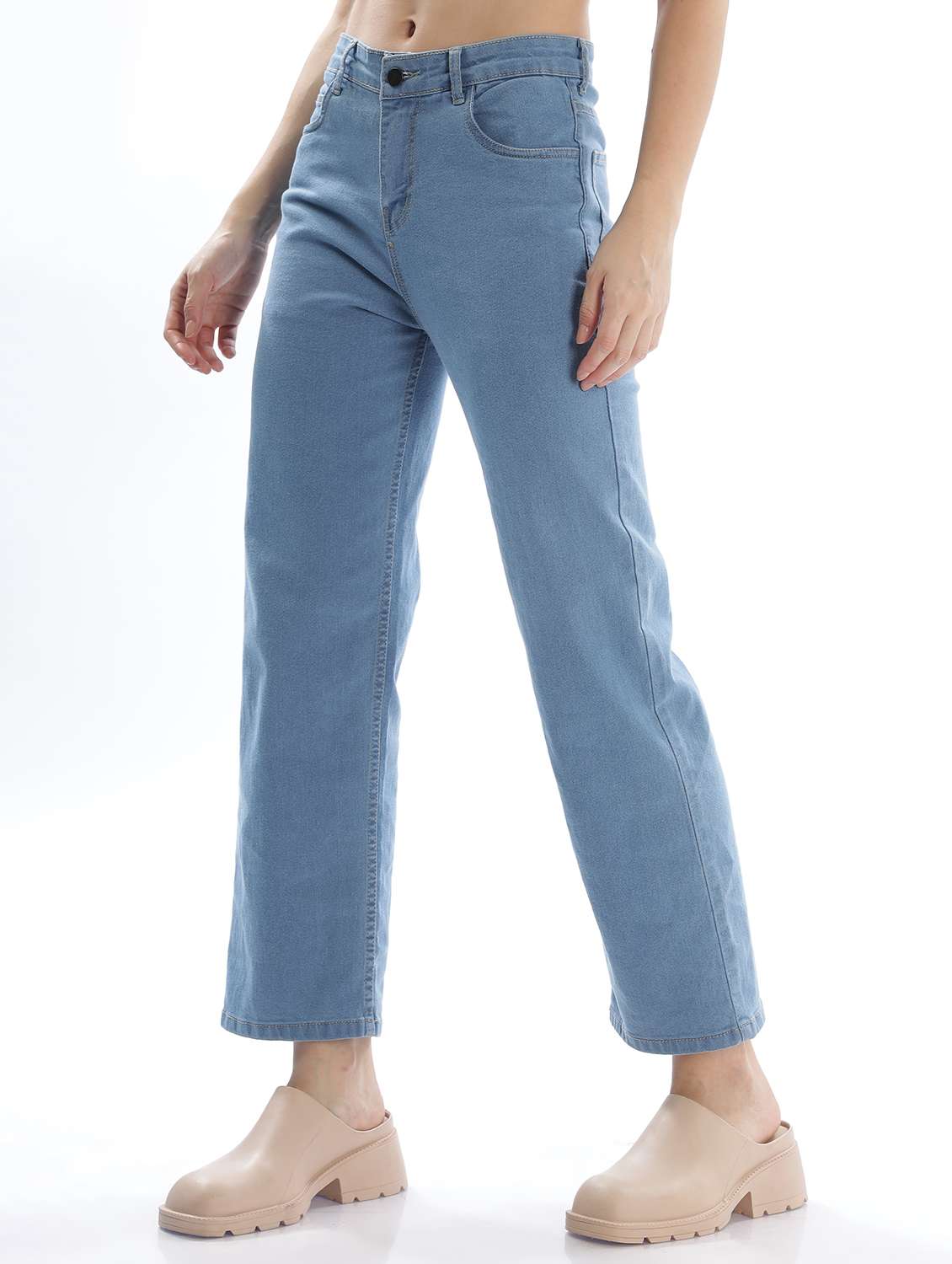 women solid mid rise straight fit jean - 22048061 - Standard Image - 1