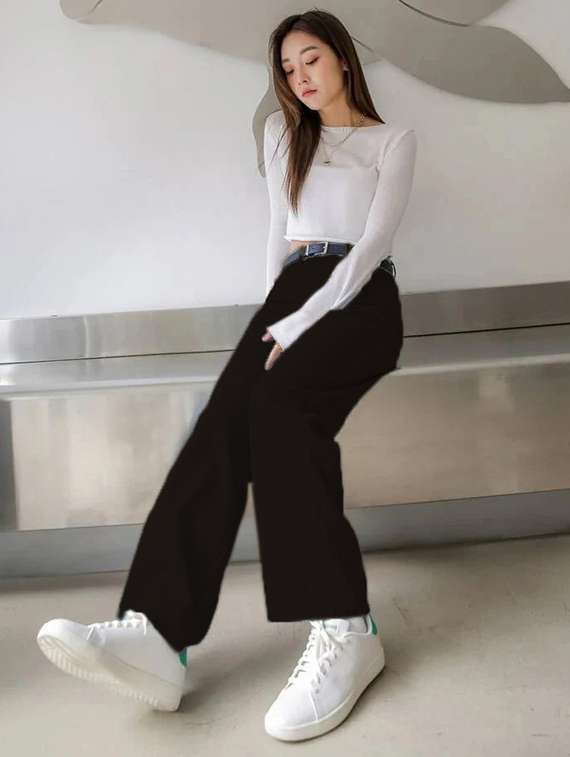 women solid high rise baggy fit jeans   - 22048065 -  Standard Image - 4
