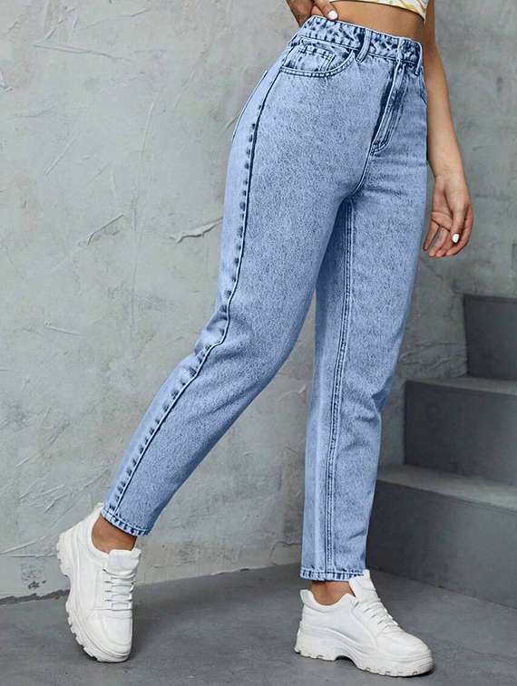women solid high rise mom fit jeans   - 22048068 -  Standard Image - 1