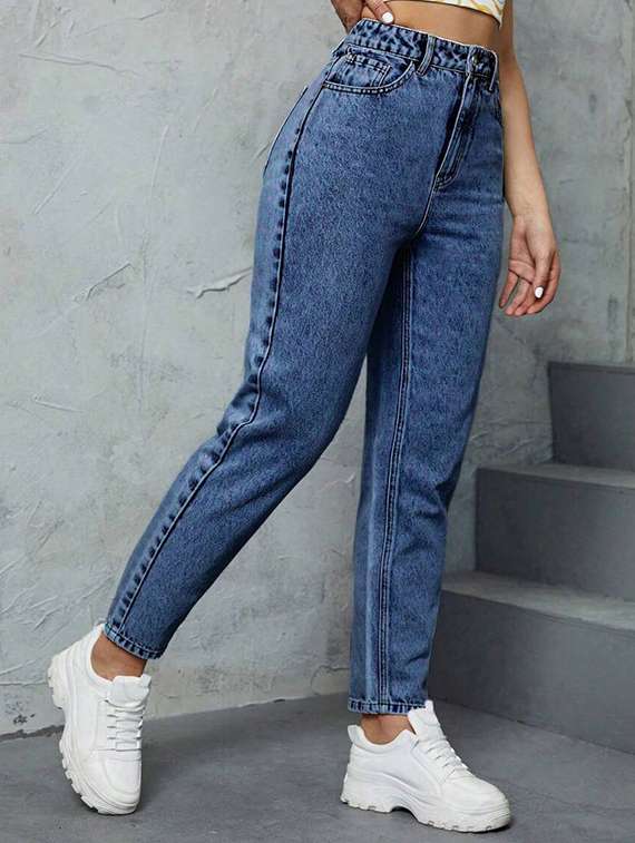 women washed high rise mom fit jeans   - 22048070 -  Standard Image - 1
