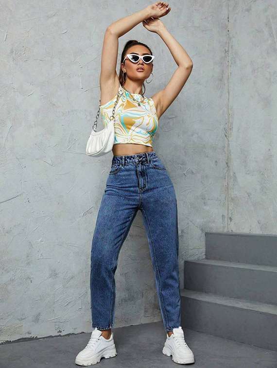 women washed high rise mom fit jeans - 22048070 - Standard Image - 4