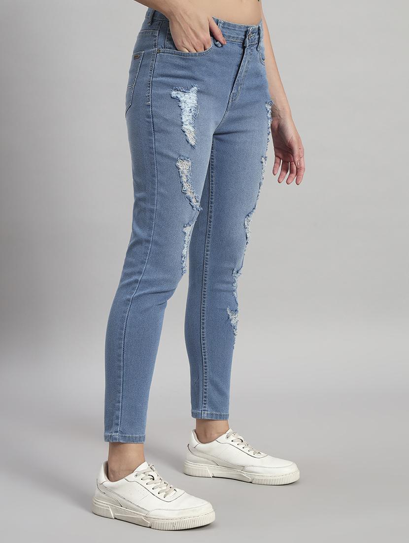 women distressed high rise slim fit jeans - 22048072 - Standard Image - 1
