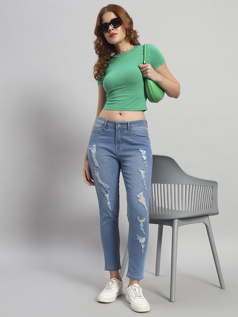 women distressed high rise slim fit jeans - 22048072 - Standard Image - 4