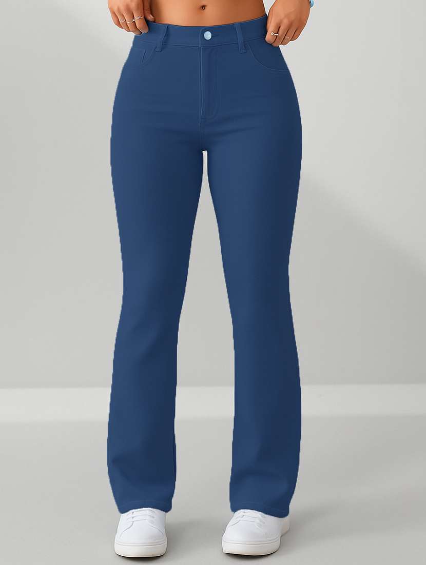 women solid mid rise bootcut jean