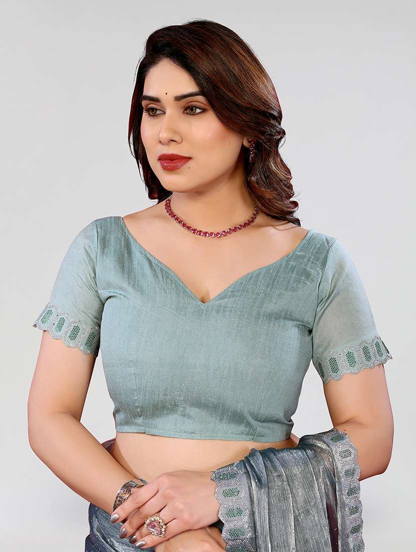 women solid with work embellished saree with blouse - 22048081 -  Standard Image - 4