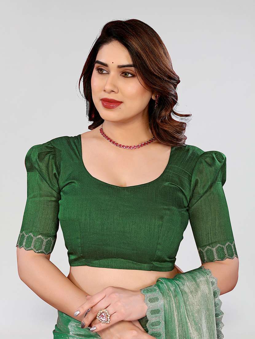 women solid with work embellished saree with blouse - 22048086 -  Standard Image - 4